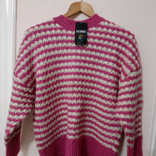 Knitted sweater new, winter, pink and purple stripes, oversize