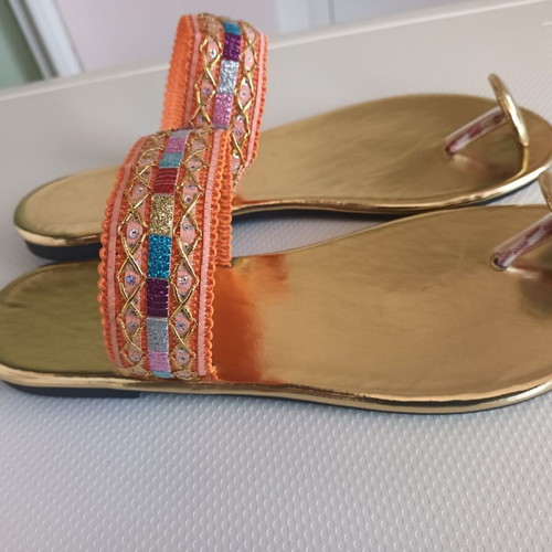 Sandals size 41 new, bohemian style, multicolor and gold