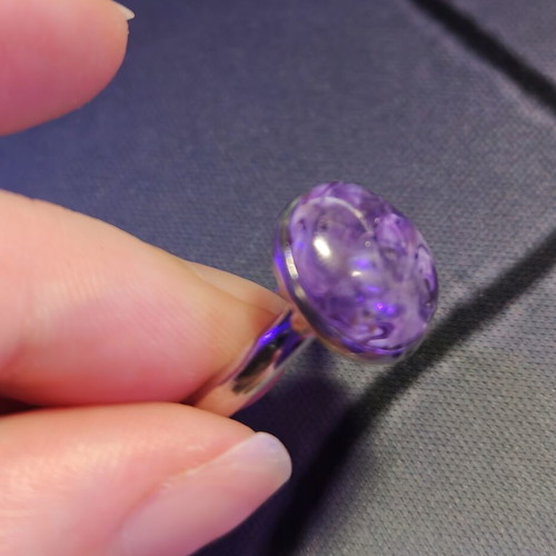 Stainless Steel Ring with Purple Resin Stone handmade, like new