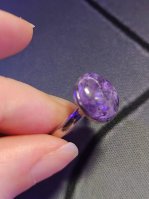 Stainless Steel Ring with Purple Resin Stone handmade, like new