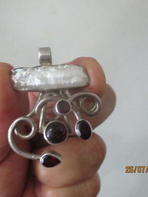 Pendant Silver 925 with Precious Stones, pearl and garnet