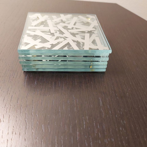 Glass non-slip coasters like new, set of 6 pieces