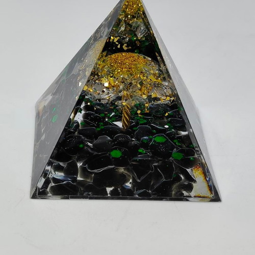 Orgonite Pyramid with Obsidian and Tree of Life