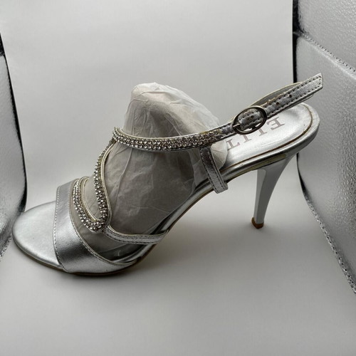 Elite women's silver sandals size 39 with rhinestones used