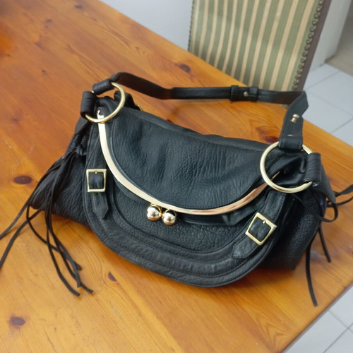 Bulgari women's shoulder bag like new, black leather with gold details