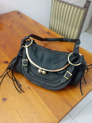 Bulgari women's shoulder bag like new, black leather with gold details