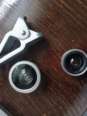 Обективи за телефонна камера като нови, комплект с рибешко око, макро и широкоъгълен