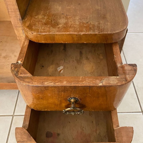 Vintage wooden Art Deco nightstand used with cabinet and 2 drawers