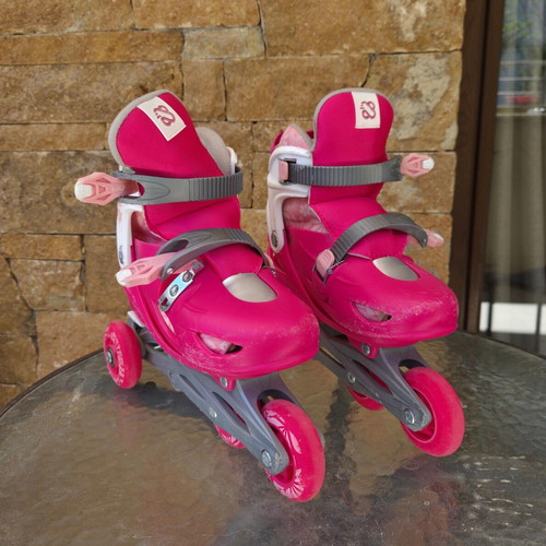 Nijdam Adjustable 3-in-1 Skates Size 33-36 Used with Floral Helmet Gift