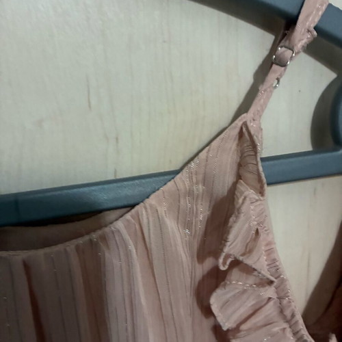 Blouse with unique cut new in pink nude with silver shine