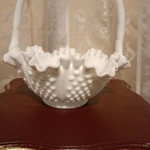 Opaline white large basket used decorative bowl