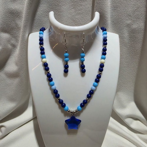 Handmade blue summer necklace and earrings set new
