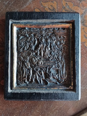 Wooden micro-icon with silver Dormition depiction
