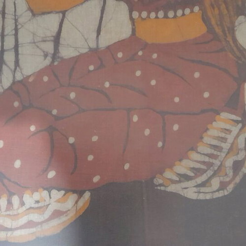 Indian batik used with girl combing hair, bathroom decoration