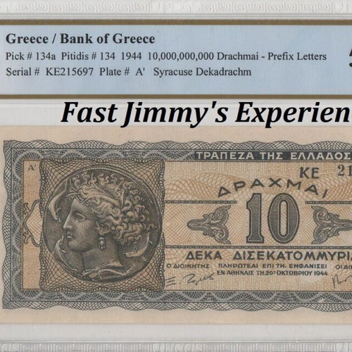 Greece 1944 10 Billion Drachmai PCGS AU 58 PPQ banknote
