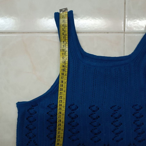 Knitted summer set two pieces top and perforated pants royal blue like new