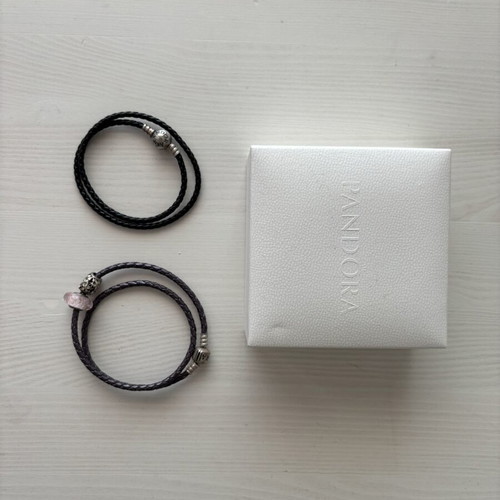 Pandora leather bracelets double black and dark purple, like new