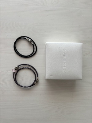 Pandora leather bracelets double black and dark purple, like new