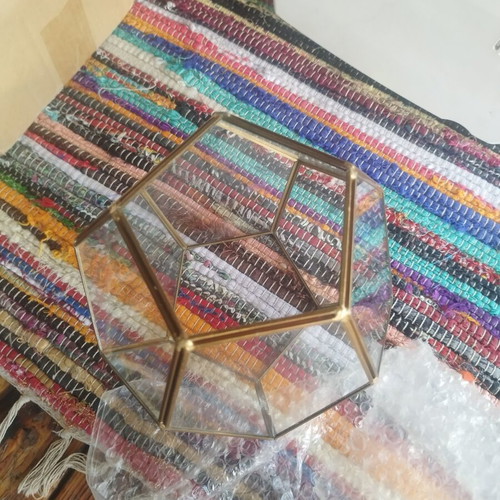 Geometric Decorative Glass Terrarium with Metal Frame like new