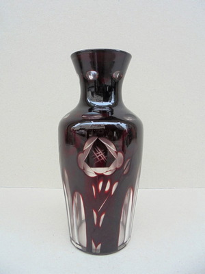 Bohemian crystal vase ruby color, diamond engraved, early 20th century