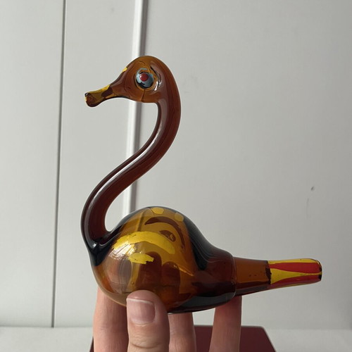 Vintage γυάλινος κύκνος χειροποίητη φιγούρα folk art μεταχειρισμένο
