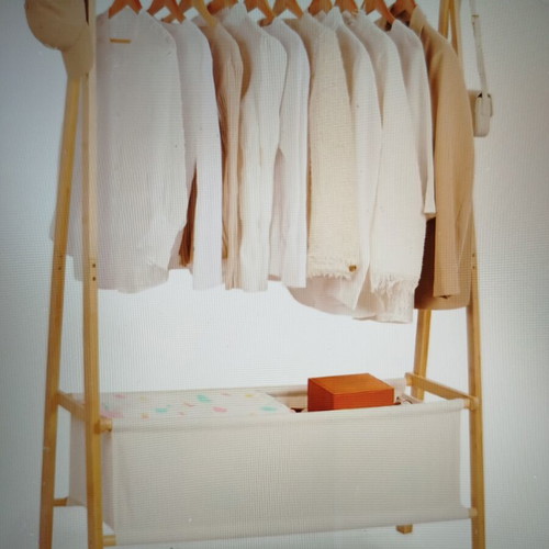 Bamboo clothes rack with cotton fabric basket