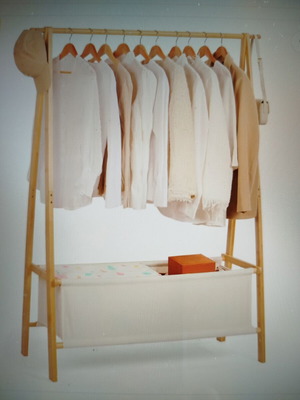 Bamboo clothes rack with cotton fabric basket