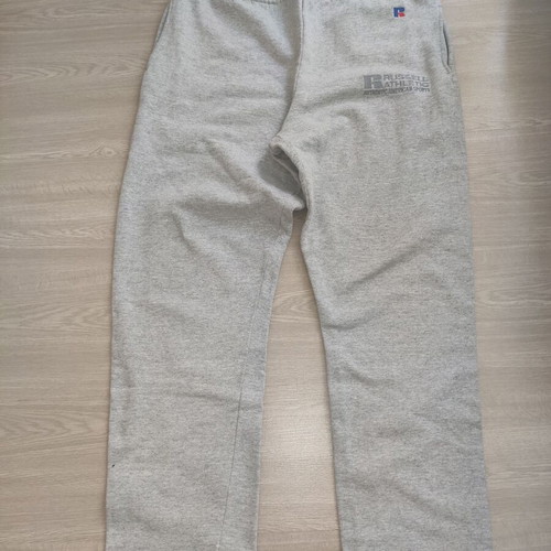 Russell Athletic men's light grey sweatpants with embroidered logo, size M-L