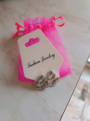 Steel earrings new leaf-shaped silver color