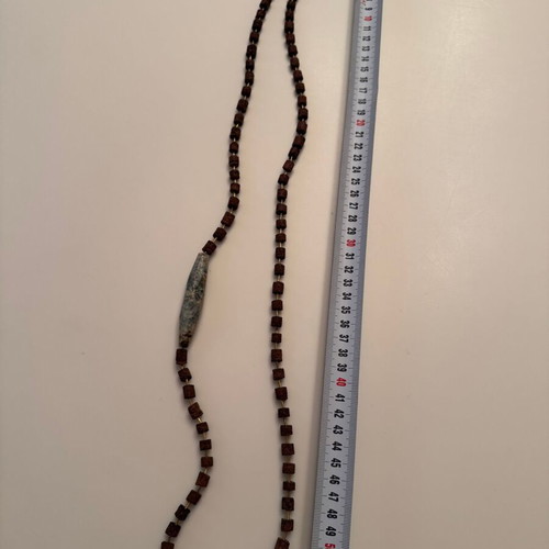 Women's long necklace with lava beads and gold stone like new