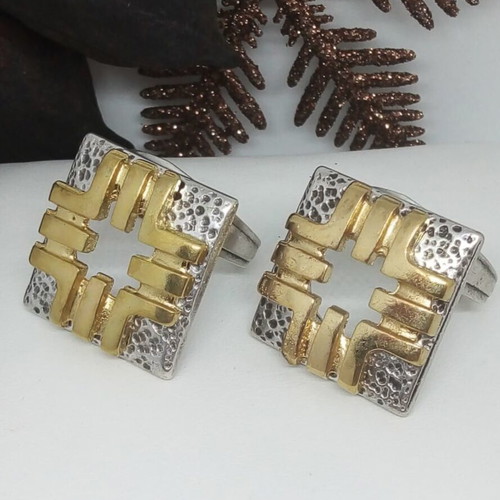 Handmade two-tone statement ring silver-gold