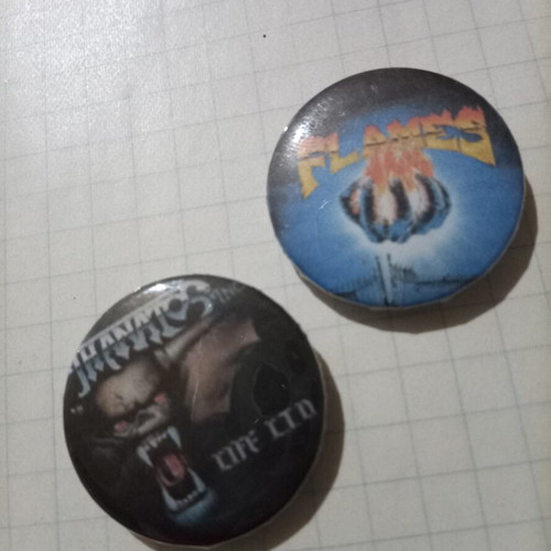 Greek 80s Metal Bands Pin Badges New, Thanatos Inc and The Flames