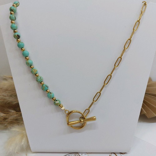 Nephrite semi-precious stone necklace with steel elements new
