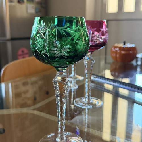 Vintage DDR Grape Cut to Clear Crystal Wine Hock Glass