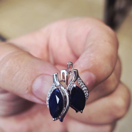 Silver earrings with sapphires and diamonds like new, English clasp