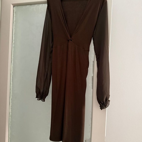 St-Martins dress brown like new, size M, viscose with transparent sleeves