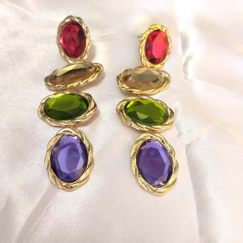 Long earrings with colorful stones new, gold-tone