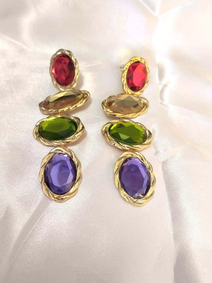 Long earrings with colorful stones new, gold-tone