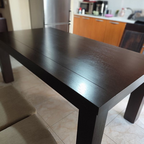 Dining set 100x190 with six chairs wenge solid wood modern design and extension wood like new