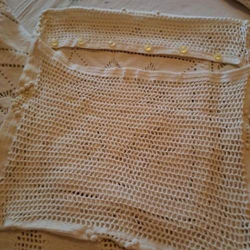 Handmade double bed blanket with two pillowcases, white crochet