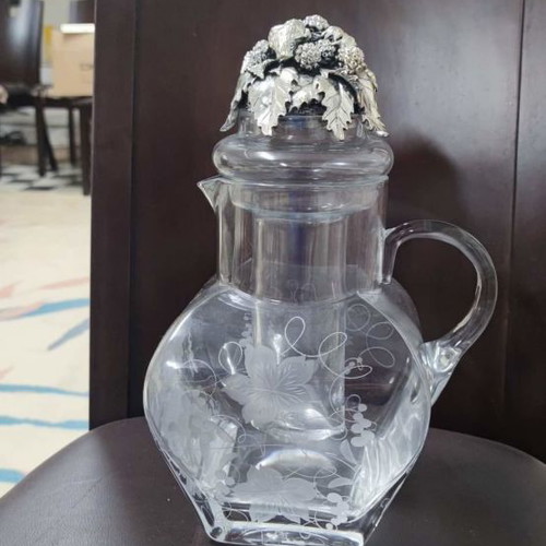 Bohemia crystal pitcher used with silver-plated stopper and ice tube