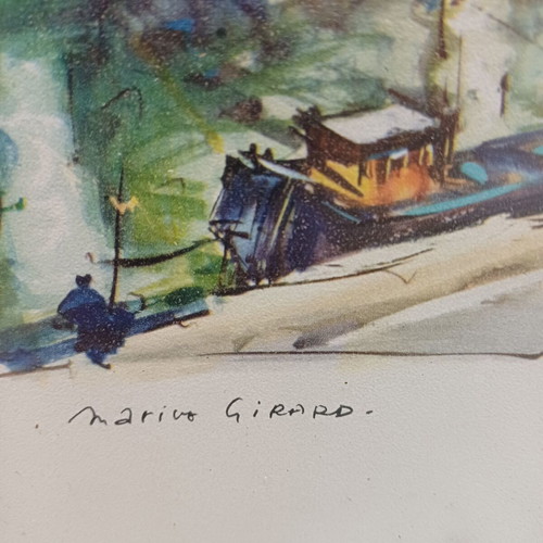 Paris lithograph used, landscape with Alexandre III bridge and Eiffel tower
