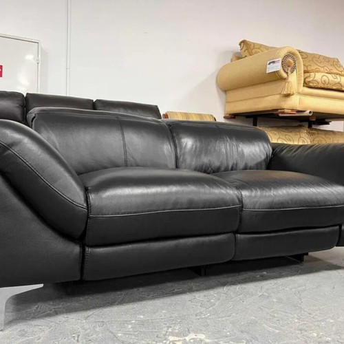 Black leather two-seater sofa with electric relaxing mechanism new