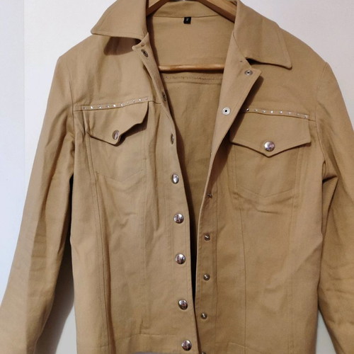 Jacket used beige coat with buttons and strass details on pockets