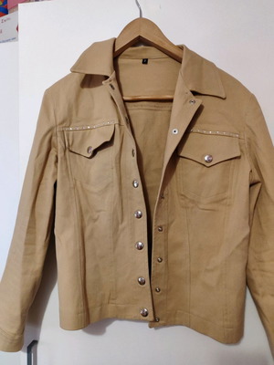 Jacket used beige coat with buttons and strass details on pockets