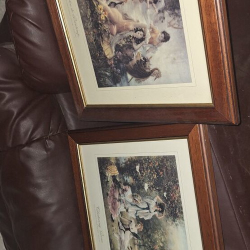 Vintage engravings set of two with wooden frames and glass, like new