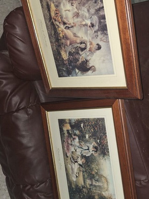 Vintage engravings set of two with wooden frames and glass, like new