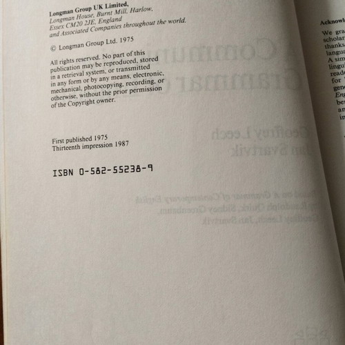 A Communicative Grammar of English Leech & Svartvik Longman 1987 like new