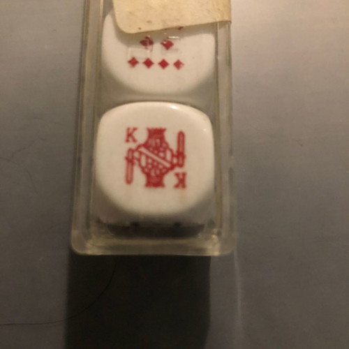 Dice set with playing card symbols used, with box