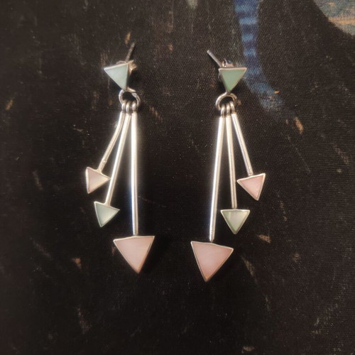 Vintage 925 Silver Earrings with Pink and Mint Pearl like new